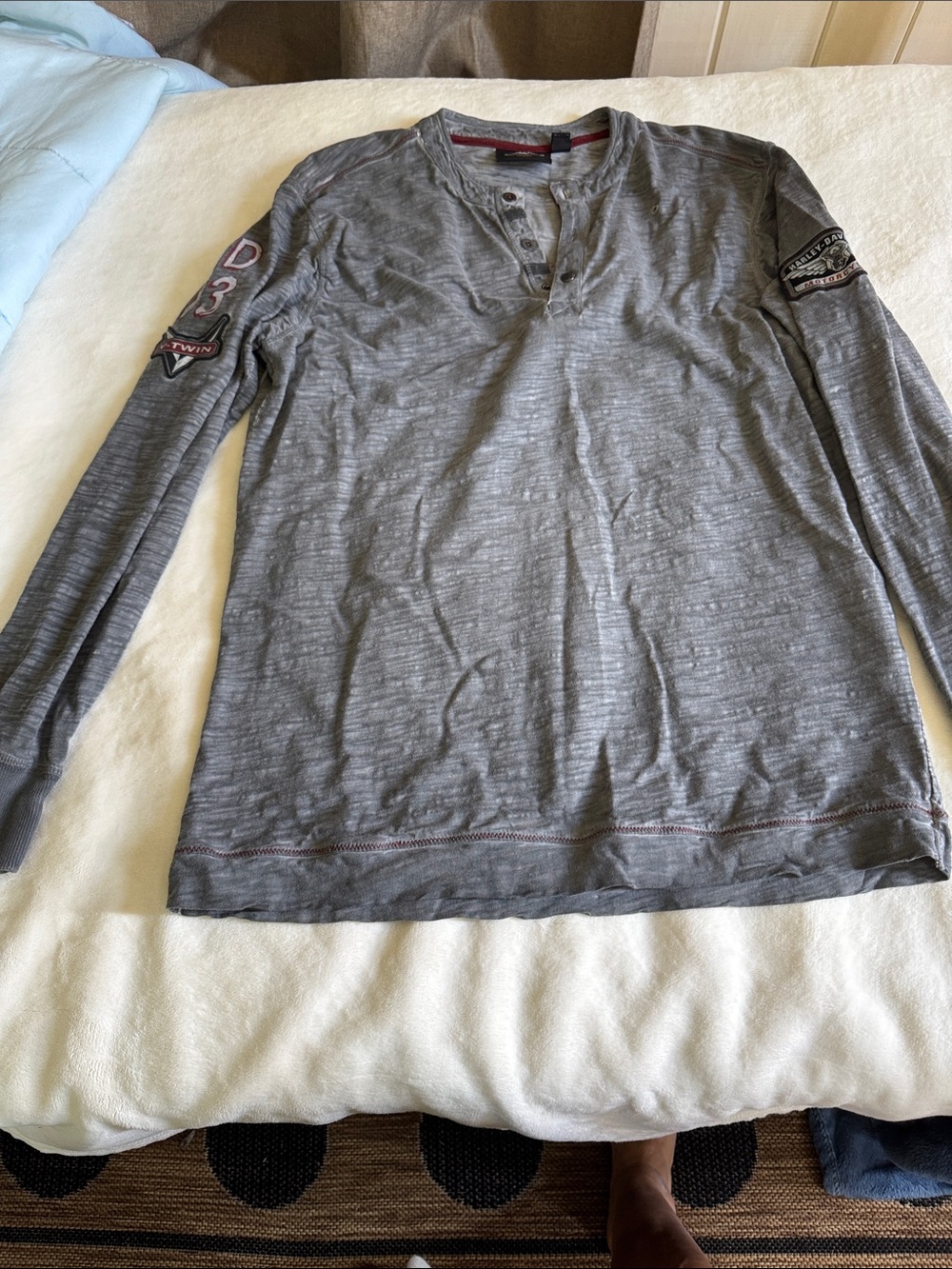 Harley-Davidson Men's Gray Long-Sleeve Henley with Sleeve Patches